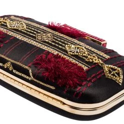 Oscar De La Renta Black Satin Sequin Embellished Chain Clutch For Women -Oscar de la Renta Sales Shop luxury women oscar de la rentaslug used handbags p575761 010