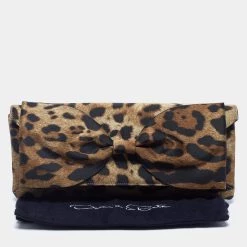 Oscar De La Renta Brown/Black Satin Leopard Print Bow Clutch For Women -Oscar de la Renta Sales Shop luxury women oscar de la rentaslug used handbags p641511 004