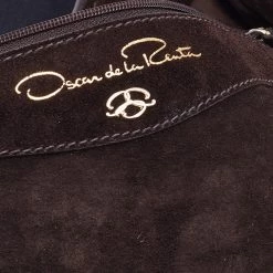 Oscar De La Renta White/Brown Fur And Suede Embellished Satchel For Women -Oscar de la Renta Sales Shop luxury women oscar de la rentaslug used handbags p669732 005