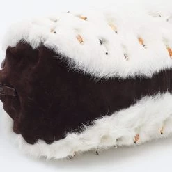 Oscar De La Renta White/Brown Fur And Suede Embellished Satchel For Women -Oscar de la Renta Sales Shop luxury women oscar de la rentaslug used handbags p669732 012