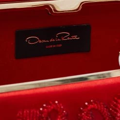 Oscar De La Renta Red Satin Saya Beads Embellished Chain Clutch For Women -Oscar de la Renta Sales Shop luxury women oscar de la rentaslug used handbags p672362 001