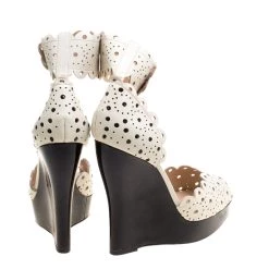 Oscar De La Renta Off-White Laser Cut Leather Hariet Wedge Sandals Size 39 For Women -Oscar de la Renta Sales Shop luxury women oscar de la rentaslug used shoes p120920 0005