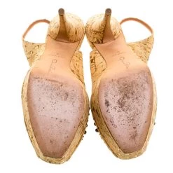 Oscar De La Renta Light Brown Leather Embellished Slingback Platform Sandals Size 38 For Women -Oscar de la Renta Sales Shop luxury women oscar de la rentaslug used shoes p128848 0006