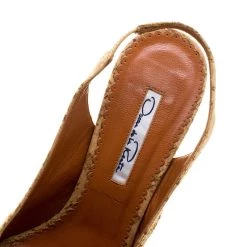 Oscar De La Renta Light Brown Leather Embellished Slingback Platform Sandals Size 38 For Women -Oscar de la Renta Sales Shop luxury women oscar de la rentaslug used shoes p128848 0007