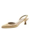 Oscar De La Renta Beige/Gold Jute Samie Slingback Sandals Size 36 For Women