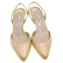 Oscar De La Renta Beige/Gold Jute Samie Slingback Sandals Size 36 For Women -Oscar de la Renta Sales Shop luxury women oscar de la rentaslug used shoes p131959 0003