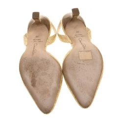 Oscar De La Renta Beige/Gold Jute Samie Slingback Sandals Size 36 For Women -Oscar de la Renta Sales Shop luxury women oscar de la rentaslug used shoes p131959 0006