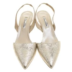 Oscar De La Renta Metallic Silver Crackled Leather Samie Slingback Sandals Size 40.5 For Women -Oscar de la Renta Sales Shop luxury women oscar de la rentaslug used shoes p136722 0003