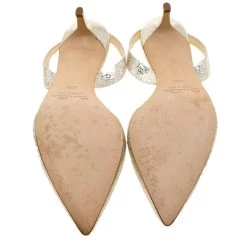 Oscar De La Renta Metallic Silver Crackled Leather Samie Slingback Sandals Size 40.5 For Women -Oscar de la Renta Sales Shop luxury women oscar de la rentaslug used shoes p136722 0006