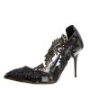 Oscar De La Renta Black Patent Leather And PVC Alyssa Embroidered Pumps Size 38 For Women