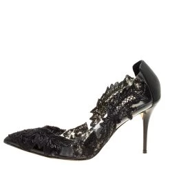 Oscar De La Renta Black Patent Leather And PVC Alyssa Embroidered Pumps Size 38 For Women -Oscar de la Renta Sales Shop luxury women oscar de la rentaslug used shoes p151733 0002