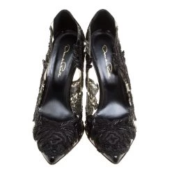 Oscar De La Renta Black Patent Leather And PVC Alyssa Embroidered Pumps Size 38 For Women -Oscar de la Renta Sales Shop luxury women oscar de la rentaslug used shoes p151733 0003