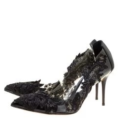 Oscar De La Renta Black Patent Leather And PVC Alyssa Embroidered Pumps Size 38 For Women -Oscar de la Renta Sales Shop luxury women oscar de la rentaslug used shoes p151733 0004