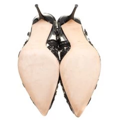 Oscar De La Renta Black Patent Leather And PVC Alyssa Embroidered Pumps Size 38 For Women -Oscar de la Renta Sales Shop luxury women oscar de la rentaslug used shoes p151733 0006