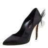 Oscar De La Renta Black Satin Kincy Embellished Heel Pumps Size 38.5 For Women