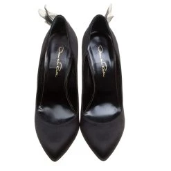 Oscar De La Renta Black Satin Kincy Embellished Heel Pumps Size 38.5 For Women -Oscar de la Renta Sales Shop luxury women oscar de la rentaslug used shoes p152338 0003