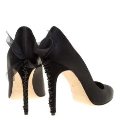 Oscar De La Renta Black Satin Kincy Embellished Heel Pumps Size 38.5 For Women -Oscar de la Renta Sales Shop luxury women oscar de la rentaslug used shoes p152338 0005