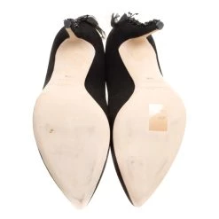 Oscar De La Renta Black Satin Kincy Embellished Heel Pumps Size 38.5 For Women -Oscar de la Renta Sales Shop luxury women oscar de la rentaslug used shoes p152338 0006