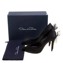 Oscar De La Renta Black Satin Kincy Embellished Heel Pumps Size 38.5 For Women -Oscar de la Renta Sales Shop luxury women oscar de la rentaslug used shoes p152338 0008