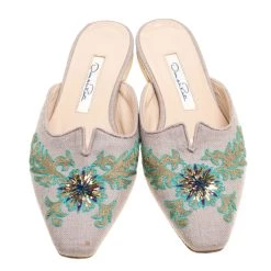 Oscar De La Renta Multicolor Canvas Embroidered Spanish Flat Mules Size 38 For Women -Oscar de la Renta Sales Shop luxury women oscar de la rentaslug used shoes p155188 0003