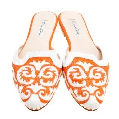 Oscar De La Renta Orange Embroidered Raffia Flat Mules Size 40 For Women -Oscar de la Renta Sales Shop luxury women oscar de la rentaslug used shoes p162611 003