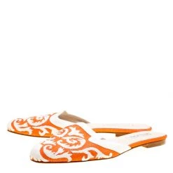 Oscar De La Renta Orange Embroidered Raffia Flat Mules Size 40 For Women -Oscar de la Renta Sales Shop luxury women oscar de la rentaslug used shoes p162611 007 scaled