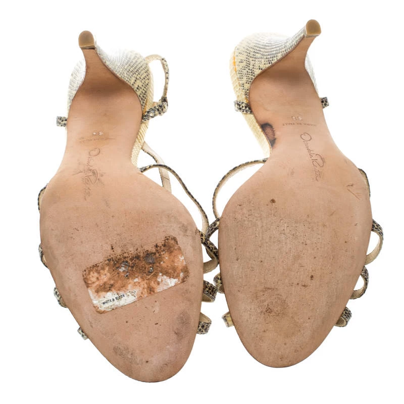 Oscar De La Renta Beige Snakeskin Strappy Sandals Size 38 For Women 8 Oscar De La Renta Beige Snakeskin Strappy Sandals Size 38 For Women - Image 6