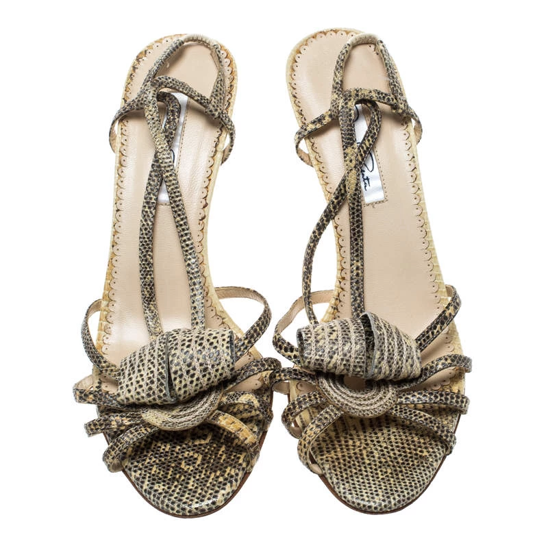 Oscar De La Renta Beige Snakeskin Strappy Sandals Size 38 For Women 5 Oscar De La Renta Beige Snakeskin Strappy Sandals Size 38 For Women - Image 3