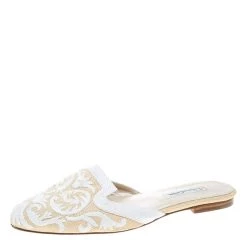 Oscar De La Renta Two Tone Raffia Flat Spanish Mules Size 38 For Women