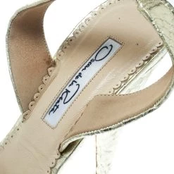Oscar De La Renta Metallic Gold Embossed Python Leather Knot Sandals Size 38 For Women -Oscar de la Renta Sales Shop luxury women oscar de la rentaslug used shoes p178080 002