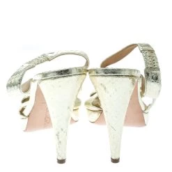 Oscar De La Renta Metallic Gold Embossed Python Leather Knot Sandals Size 38 For Women -Oscar de la Renta Sales Shop luxury women oscar de la rentaslug used shoes p178080 005
