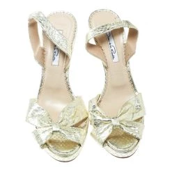 Oscar De La Renta Metallic Gold Embossed Python Leather Knot Sandals Size 38 For Women -Oscar de la Renta Sales Shop luxury women oscar de la rentaslug used shoes p178080 006