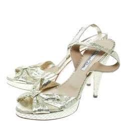 Oscar De La Renta Metallic Gold Embossed Python Leather Knot Sandals Size 38 For Women -Oscar de la Renta Sales Shop luxury women oscar de la rentaslug used shoes p178080 007