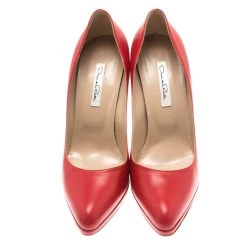 Oscar De La Renta Red Leather Pointed Toe Pumps Size 40.5 For Women -Oscar de la Renta Sales Shop luxury women oscar de la rentaslug used shoes p184061 003