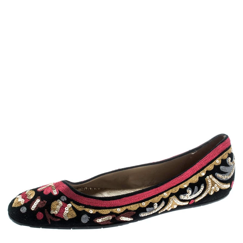 Oscar De La Renta Multicolor Suede And Lace Sequin Embellished Ballet Flats Size 36 For Women 3 Oscar De La Renta Multicolor Suede And Lace Sequin Embellished Ballet Flats Size 36 For Women