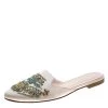 Oscar De La Renta Beige Embellished Satin Calista Flat Mules Size 41 For Women