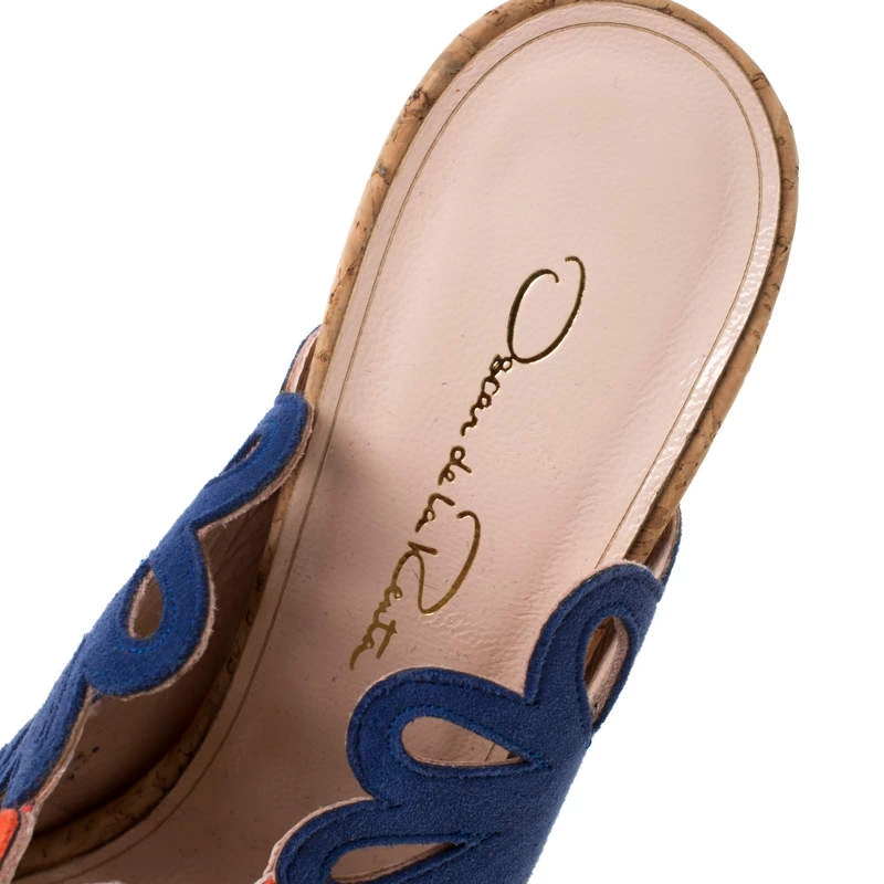 Oscar De La Renta Tricolor Suede Floral Cut Out Sandals Size 37.5 For Women 9 Oscar De La Renta Tricolor Suede Floral Cut Out Sandals Size 37.5 For Women - Image 7