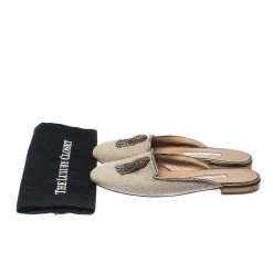 Oscar De La Renta Grey Embellished Canvas Slides Mules Size 41 For Women -Oscar de la Renta Sales Shop luxury women oscar de la rentaslug used shoes p223782 009