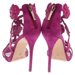 Oscar De La Renta Pink Suede Tatum Embellished T-Strap Sandals Size 37 For Women -Oscar de la Renta Sales Shop luxury women oscar de la rentaslug used shoes p242004 002