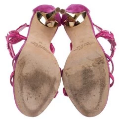 Oscar De La Renta Pink Suede Tatum Embellished T-Strap Sandals Size 37 For Women -Oscar de la Renta Sales Shop luxury women oscar de la rentaslug used shoes p242004 006