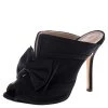 Oscar De La Renta Black Satin Marilous Bow Open Toe Mules Size 36 For Women