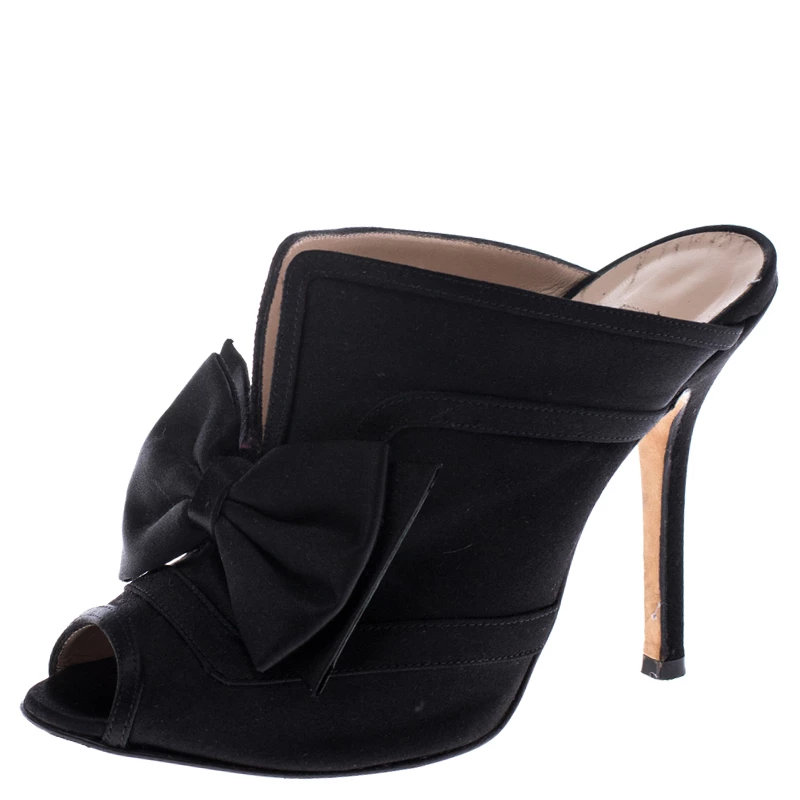 Oscar De La Renta Black Satin Marilous Bow Open Toe Mules Size 36 For Women 3 Oscar De La Renta Black Satin Marilous Bow Open Toe Mules Size 36 For Women