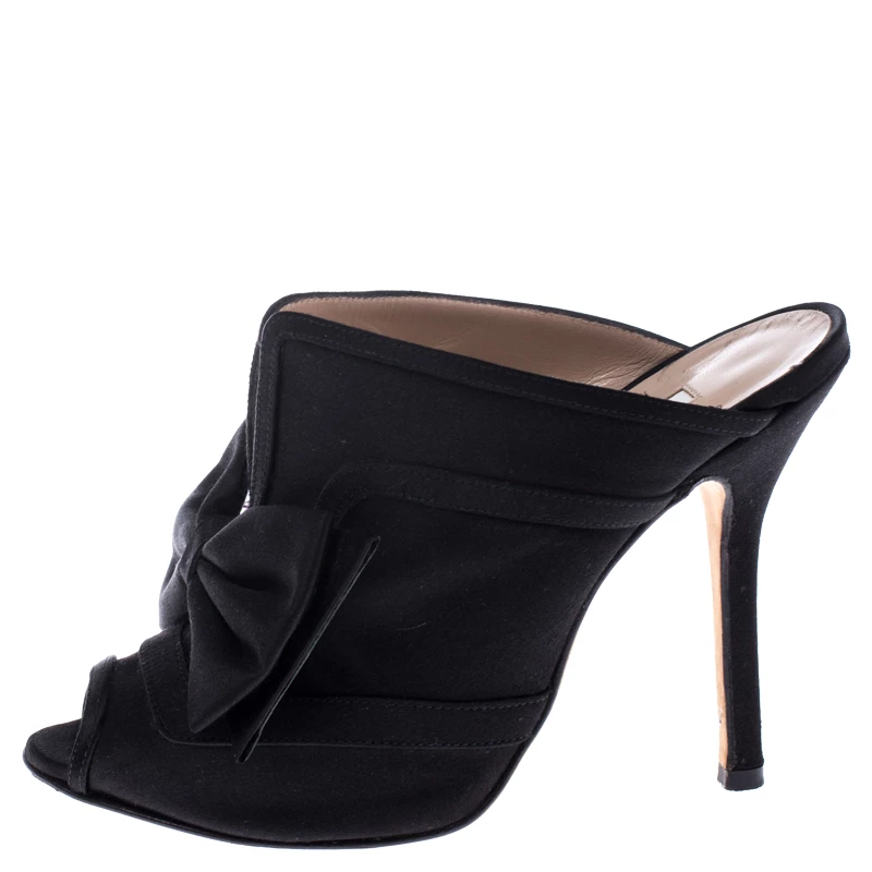 Oscar De La Renta Black Satin Marilous Bow Open Toe Mules Size 36 For Women 4 Oscar De La Renta Black Satin Marilous Bow Open Toe Mules Size 36 For Women - Image 2
