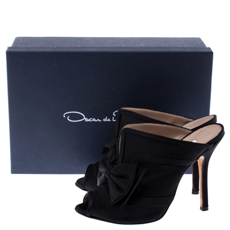 Oscar De La Renta Black Satin Marilous Bow Open Toe Mules Size 36 For Women 10 Oscar De La Renta Black Satin Marilous Bow Open Toe Mules Size 36 For Women - Image 8