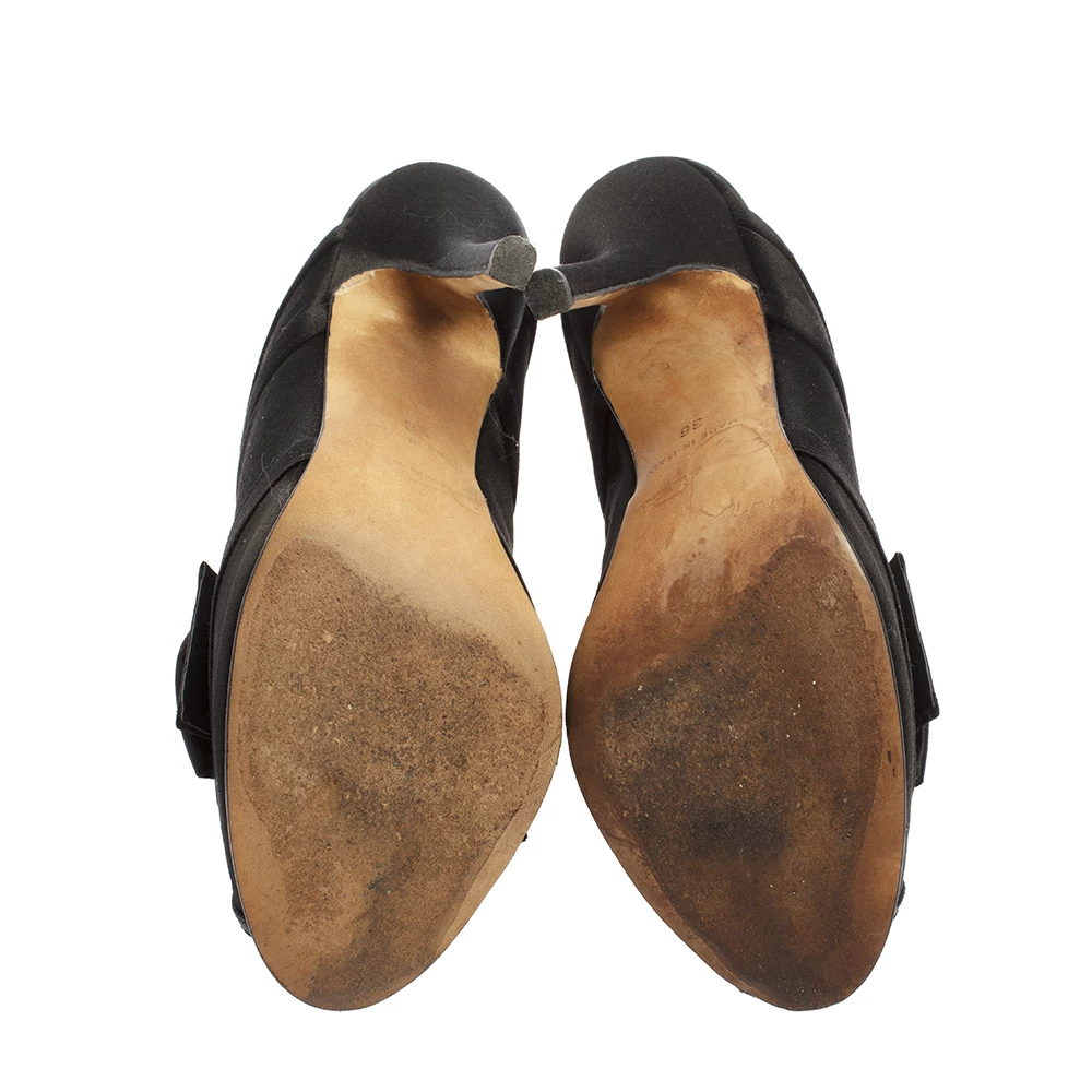 Oscar De La Renta Black Satin Marilous Bow Open Toe Mules Size 36 For Women 8 Oscar De La Renta Black Satin Marilous Bow Open Toe Mules Size 36 For Women - Image 6