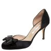 Oscar De La Renta Black Satin Bow Heel Pumps Size 38.5 For Women