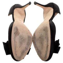 Oscar De La Renta Black Satin Bow Heel Pumps Size 38.5 For Women -Oscar de la Renta Sales Shop luxury women oscar de la rentaslug used shoes p255557 009