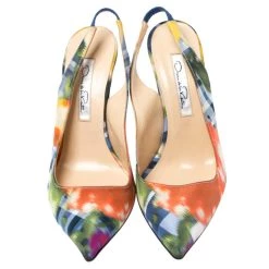 Oscar De La Renta Multicolor Abstract Print Satin Pointed Toe Sandals Size 36 For Women -Oscar de la Renta Sales Shop luxury women oscar de la rentaslug used shoes p258004 003