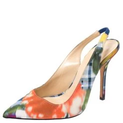 Oscar De La Renta Multicolor Abstract Print Satin Pointed Toe Sandals Size 36 For Women