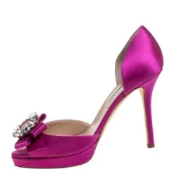 Oscar De La Renta Pink Satin Embellished Bow D'Orsay Open Toe Pumps Size 39 For Women -Oscar de la Renta Sales Shop luxury women oscar de la rentaslug used shoes p261499 005